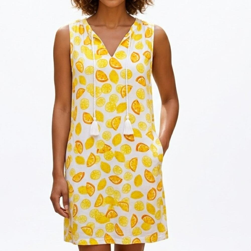 Beachlunchlounge Lemon Print Tassel Dress Coverup Women's Medium Yellow Citrus